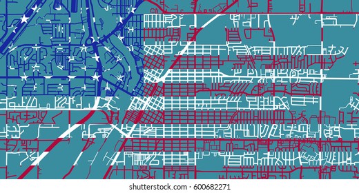 Detailed vector map of Idaho Falls based on national flag of USA, scale 1:30 000, USA