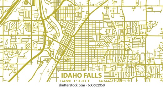 Detailed vector map of Idaho Falls in gold with title, scale 1:30 000, USA