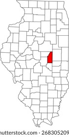 Mapa de Vector detallado de Illinois, Estados Unidos, destacando Piatt County. Ideal para visualización de datos e informes de agricultura de Illinois Central.

