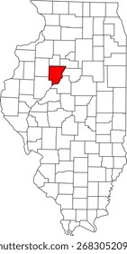 Mapa de Vector detallado de Illinois, Estados Unidos, destacando Peoria County. Esencial para la visualización de datos e informes de la región metropolitana de Illinois Central.

