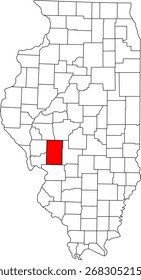 Mapa de Vector detallado de Illinois, EE.UU., destacando Macoupin County. Ideal para visualización de datos e informes de agricultura de Illinois Central.

