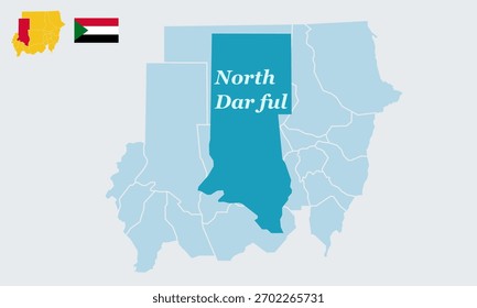 Una ilustración detallada del mapa del Vector de Sudán, con la bandera nacional y destacando específicamente el estado de Darfur del Norte.