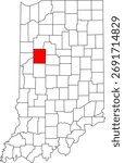 Detailed vector map of Indiana highlighting Tippecanoe County, a West Central Indiana territory centered on Lafayette, renowned as the home of Purdue University.