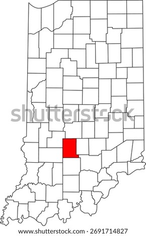 Detailed vector map of Indiana highlighting Monroe County, a Southern Indiana territory centered on Bloomington, home to Indiana University and known for its education and culture.