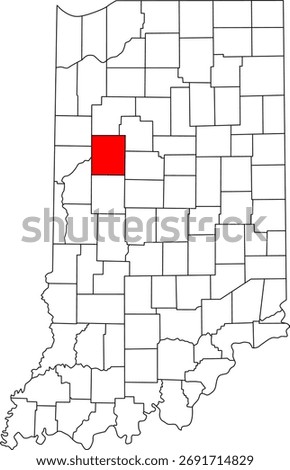 Detailed vector map of Indiana highlighting Tippecanoe County, a West Central Indiana territory centered on Lafayette, renowned as the home of Purdue University.