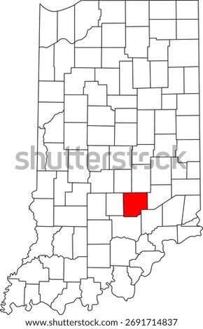 Detailed vector map of Indiana highlighting Bartholomew County, a Southeastern Indiana territory centered on Columbus, globally renowned for its unique modern architecture.