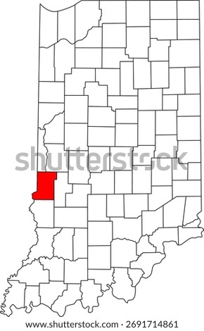Detailed vector map of Indiana highlighting Vigo County, a key West Central Indiana territory centered on Terre Haute, known for its education and transportation hubs.