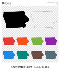 Detailed vector map of Iowa, a US state, isolated on black background.