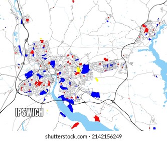 Detailed vector map of Ipswich, UK Mondrian Style.