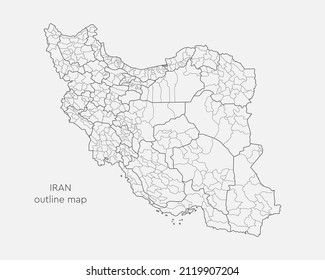 Detailed vector map Iran divided on regions isolated on background. Template Asia country for pattern, infographic, design, illustration. Outline concept of administrative divisions state Iran