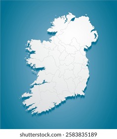 Detailed vector map Ireland divided on regions isolated in the background. Template Europe country for pattern, infographic, design, illustration. Creative concept of administrative divisions Ireland