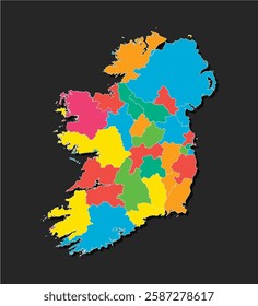 Detailed vector map Ireland divided on regions isolated in the background. Template Europe country for pattern, infographic, design, illustration. Concept outline of administrative divisions Ireland