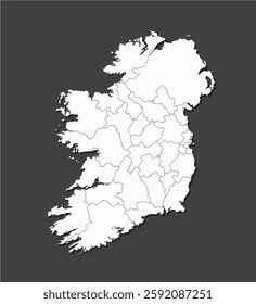 Detailed vector map Ireland divided on regions isolated in the background. Template Europe country for pattern, infographic, design, illustration. Concept outline of administrative divisions Ireland