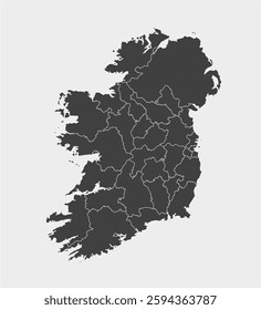 Detailed vector map Ireland divided on regions isolated in background. Template Europe country for pattern, infographic, design, illustration. Concept outline of administrative divisions Ireland