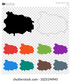 Detailed vector map of Ischia island with a black outline.