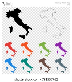 Detailed vector map of Italy with isolated black country outline.