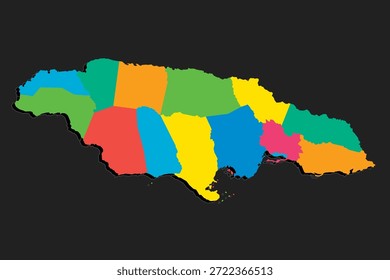 Mapa detalhado do vetor Jamaica dividido em regiões isoladas no fundo. Modelo do país caribenho para padrão, infográfico, ilustração de design. Descrição do conceito de divisões administrativas Jamaica