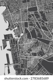 Detailed vector map Jeddah lies on the Red Sea coast in the Hijaz region of Saudi Arabia, Monochrome topographic urban street plan, Cartography travel poster