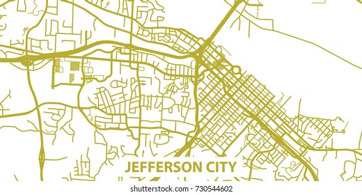 Detailed vector map of Jefferson City in gold with title, scale 1:30 000, USA