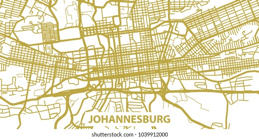 Detailed vector map of Johannesburg in gold with title, scale 1:30 000, South Africa