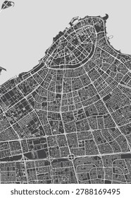 Detailed vector map Kuwait City is the capital and largest city of Kuwait, Monochrome topographic urban street plan, Cartography travel poster