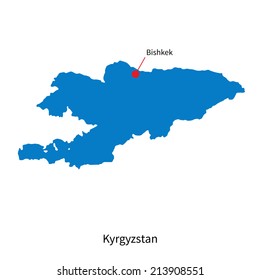 Detailed vector map of Kyrgyzstan and capital city Bishkek