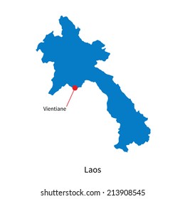 Detailed vector map of Laos and capital city Vientiane