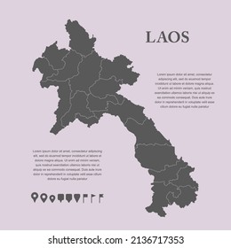 Detailed vector map Laos divided on regions isolated on background. Template Asia country for pattern, infographic, design, illustration. Concept outline of administrative divisions state Laos
