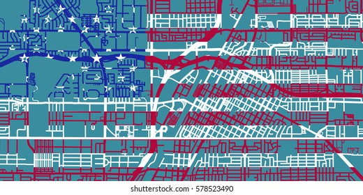 Detailed vector map of Las Vegas based on national flag of USA, scale 1:30 000, USA