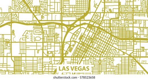 Detailed vector map of Las Vegas in gold with title, scale 1:30 000, USA