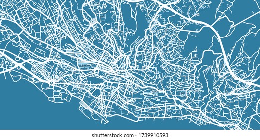 Detailed vector map of Lausanne, scale 1:10 000, Switzerland
