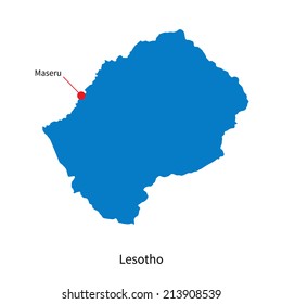 Detailed vector map of Lesotho and capital city Maseru
