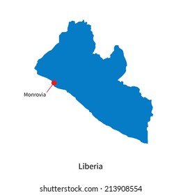 Detailed vector map of Liberia and capital city Monrovia