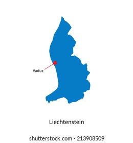 Detailed vector map of Liechtenstein and capital city Vaduz