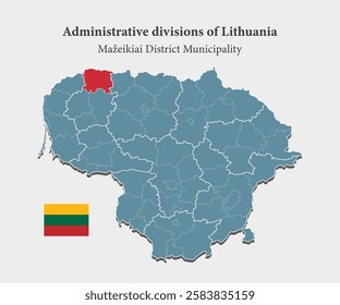 Detailed vector map Lithuania administrative division - Mazeikiai District Municipality. Template map background, pattern, infographic. Administrative part of Europe country Lithuania divided regions