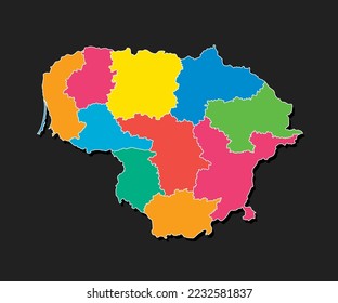 Detailed vector map Lithuania divided on regions isolated on background. Template Europe country for pattern, infographic, design, illustration. Concept outline of administrative divisions Lithuania
