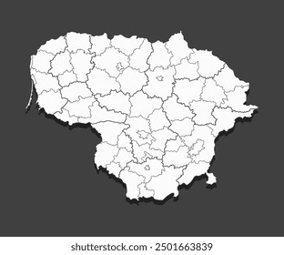 Detailed vector map Lithuania divided on regions isolated in background. Template Europe country for pattern, infographic, design, illustration. Concept outline of administrative divisions Lithuania