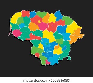 Detailed vector map Lithuania divided on regions isolated in background. Template Europe country for pattern, infographic, design, illustration. Concept outline of administrative divisions Lithuania