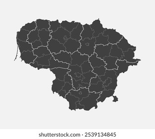 Mapa detalhado do vetor Lituânia dividido em regiões isoladas em segundo plano. Modelo Europa país para padrão, infográfico, design, ilustração. Descrição do conceito de divisões administrativas Lituânia