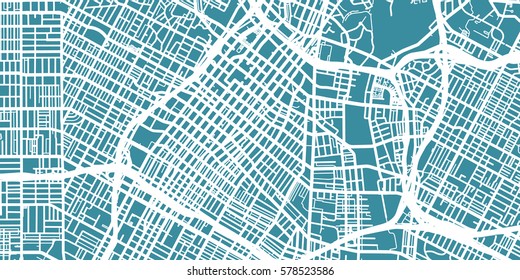 Detailed vector map of Los Angeles, scale 1:30 000, USA