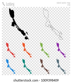 Detailed vector map of Losinj island with a black outline.