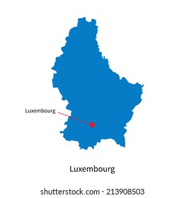 Detailed vector map of Luxembourg and capital city Luxembourg