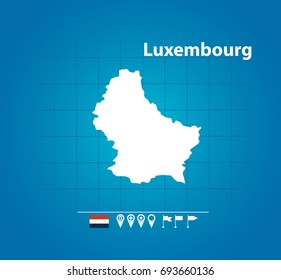  Detailed vector map of Luxemburg. Name country, flag and pointer. Flat vector illustration.