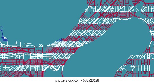 Detailed vector map of Madison based on national flag of USA, scale 1:30 000, USA