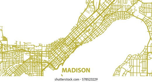 Detailed vector map of Madison in gold with title, scale 1:30 000, USA