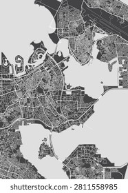 Detailed vector map Manama is the capital and largest city of Bahrain, Monochrome topographic urban street plan, Cartography travel poster