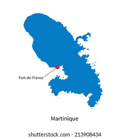 Detailed vector map of Martinique and capital city Fort-de-France