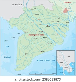 Detailed vector map of Mekong Delta in Vietnam