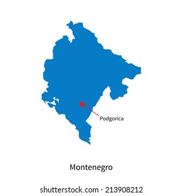 Detailed vector map of Montenegro and capital city Podgorica