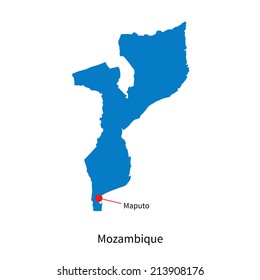 Detailed vector map of Mozambique and capital city Maputo